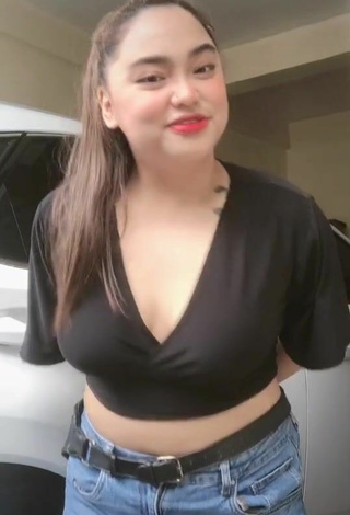 Beautiful Joanne Duldulao in Sexy Black Crop Top and Bouncing Boobs