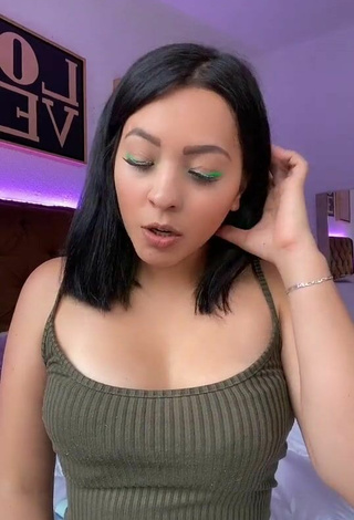 Beautiful Karen Bustillos Shows Cleavage in Sexy Olive Top