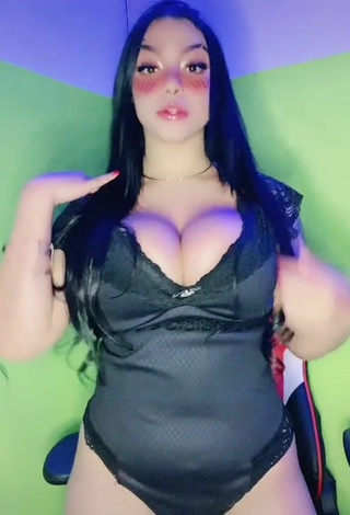 3. Titillating Karniello Shows Cleavage in Black Bodysuit and Bouncing Tits