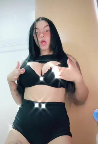 6. Cute Karniello Shows Cleavage in Black Bra and Bouncing Boobs