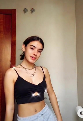 5. Sexy Kiara Brunett in Black Crop Top