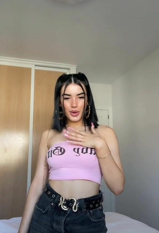 Sultry Kiara Brunett in Pink Tube Top