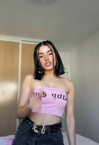 2. Sultry Kiara Brunett in Pink Tube Top