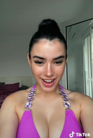 6. Really Cute Kiara Brunett Shows Cleavage in Violet Bikini Top