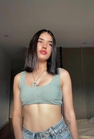 Alluring Kiara Brunett in Erotic Olive Crop Top