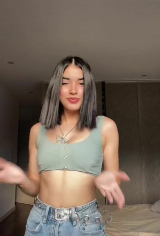 4. Alluring Kiara Brunett in Erotic Olive Crop Top