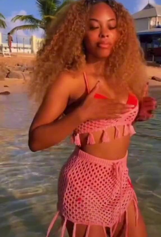 5. Sultry Lucki Starr in Pink Crop Top at the Beach