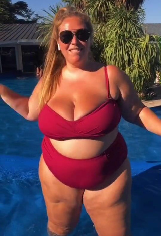 3. Cute Mar Tarres Shows Cleavage in Red Bikini at the Pool and Bouncing Boobs