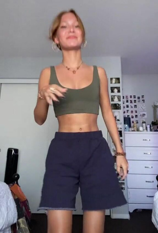 Sultry Nadia Turner in Olive Crop Top