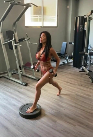 Sultry Nicole Scherzinger Shows Cleavage in Brown Bikini in the Sports Club while doing Fitness Exercises