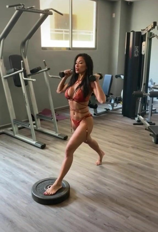 2. Sultry Nicole Scherzinger Shows Cleavage in Brown Bikini in the Sports Club while doing Fitness Exercises