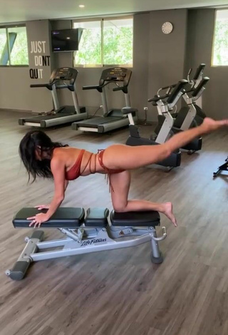 6. Sultry Nicole Scherzinger Shows Cleavage in Brown Bikini in the Sports Club while doing Fitness Exercises