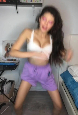 4. Really Cute Paola Ruiz Shows Cleavage in White Crop Top and Bouncing Tits