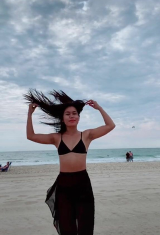 Hot Virgie Ann Casteel in Black Bikini Top at the Beach