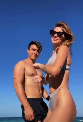 2. Hottest Sasha Ferro Shows Cleavage in Grey Bikini at the Beach