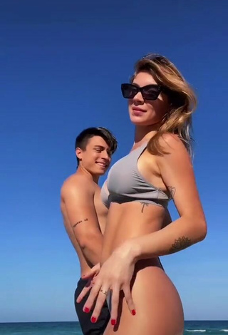 3. Hottest Sasha Ferro Shows Cleavage in Grey Bikini at the Beach