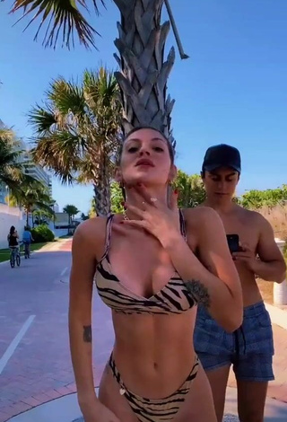 4. Magnificent Sasha Ferro Shows Cleavage in Zebra Bikini in a Street