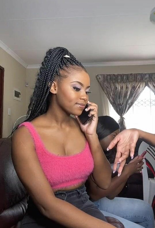 Sexy Sphokuhle.n Shows Cleavage in Pink Crop Top