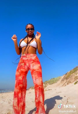 6. Sultry Sphokuhle.n Shows Cleavage in White Bikini Top at the Beach