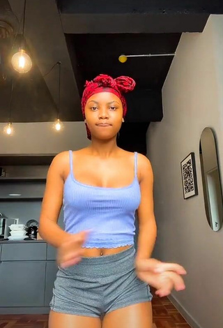 Hot Sphokuhle.n Shows Cleavage in Blue Crop Top and Bouncing Boobs