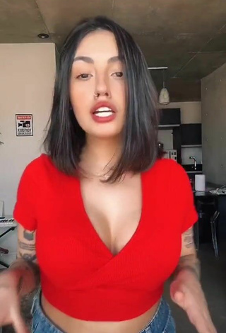 Sweet Vitoria Marcilio Shows Cleavage in Cute Red Crop Top