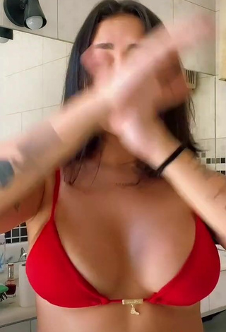 6. Hot Vitoria Marcilio Shows Cleavage in Red Bikini Top and Bouncing Tits