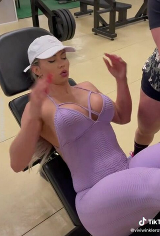 6. Cute Vivi Winkler Shows Cleavage in Purple Overall in the Sports Club