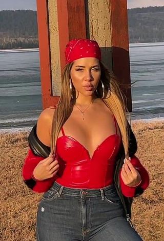 Sultry MIRAVI in Red Top at the Beach