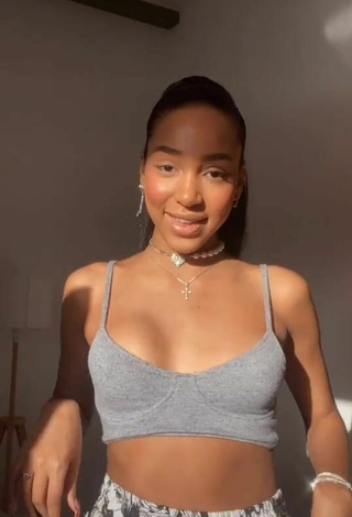 Sexy Alisha Kone Shows Cleavage in Grey Crop Top and Bouncing Boobs