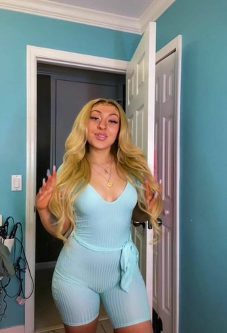 Sultry Alli Haas Shows Cleavage in Blue Overall