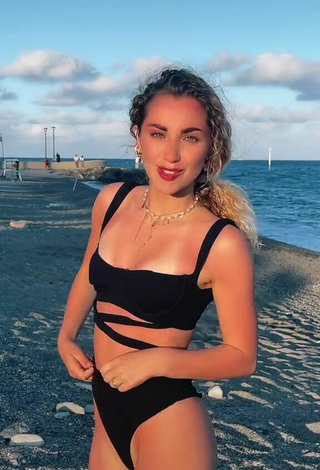 Hottest Carlotta Fiasella Garbarino in Black Bikini at the Beach