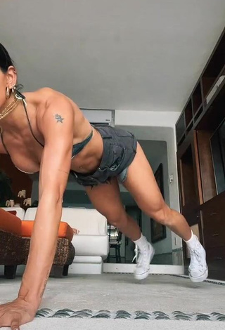 Sultry Bárbara de Regil in Grey Bikini Top while doing Fitness Exercises