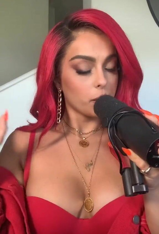 Sultry Bebe Rexha Shows Cleavage in Red Bra