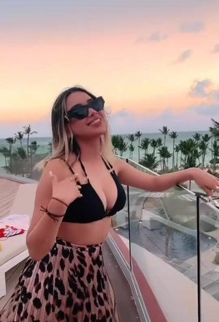 2. Cute Brianda Deyanara Moreno Guerrero in Black Bikini Top on the Balcony