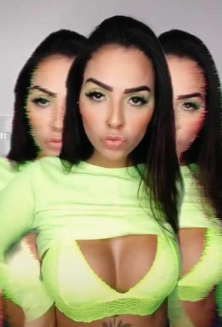 Luscious Pamella Fuego Shows Cleavage in Lime Green Crop Top