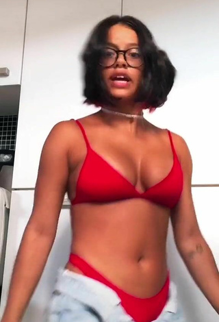 Cute Maria Clara Garcia Shows Cleavage in Red Bikini and Bouncing Breasts