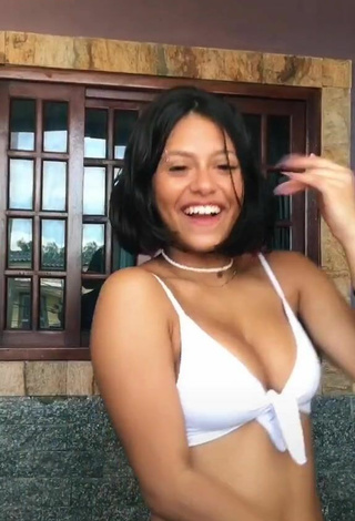 Sultry Maria Clara Garcia Shows Cleavage in White Bikini and Bouncing Boobs