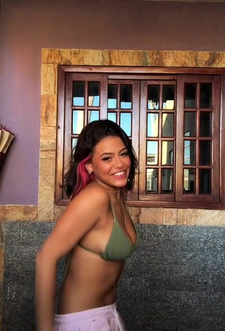 4. Cute Maria Clara Garcia Shows Cleavage in Olive Bikini Top