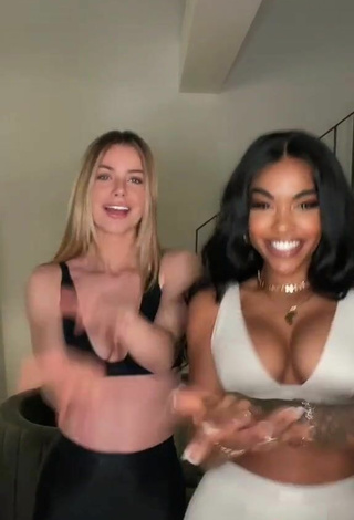 5. Cute Emilia.bte Shows Cleavage in Black Crop Top and Bouncing Boobs