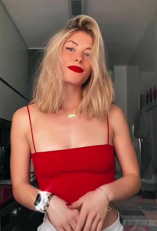 5. Sweet Iryna Zubkova Shows Cleavage in Cute Red Crop Top