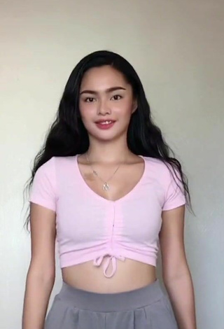 Cute Isabel Luche Shows Cleavage in Pink Crop Top