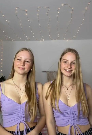 Luscious Finja & Svea Shows Cleavage in Purple Crop Top