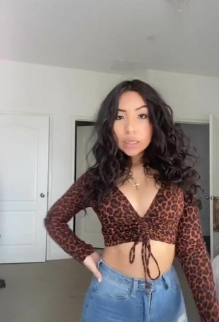 Sweet Jazlyn G Shows Cleavage in Cute Leopard Crop Top