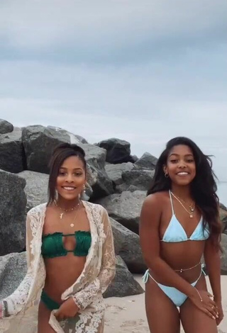 Hottie Jada Wesley in Green Bikini at the Beach