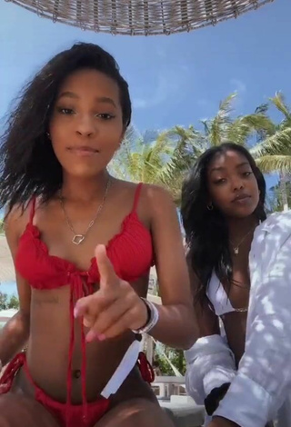 Sexy Jada Wesley in Red Bikini at the Beach