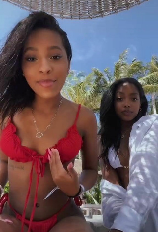 2. Sexy Jada Wesley in Red Bikini at the Beach