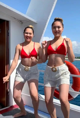 Luscious Tomiris & Nargiz Kanatova in Red Bikini Top on a Boat