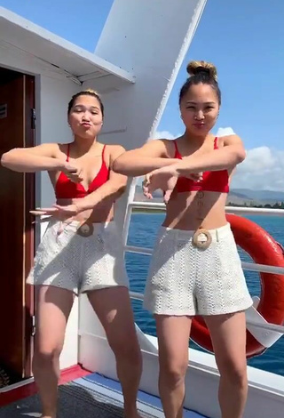 2. Luscious Tomiris & Nargiz Kanatova in Red Bikini Top on a Boat