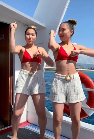 3. Luscious Tomiris & Nargiz Kanatova in Red Bikini Top on a Boat