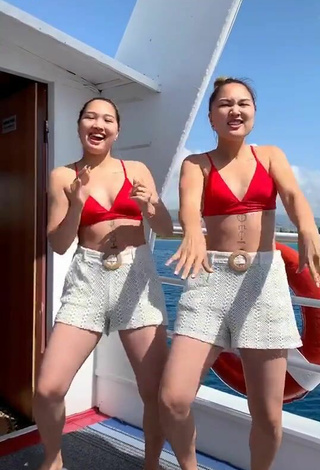 4. Luscious Tomiris & Nargiz Kanatova in Red Bikini Top on a Boat